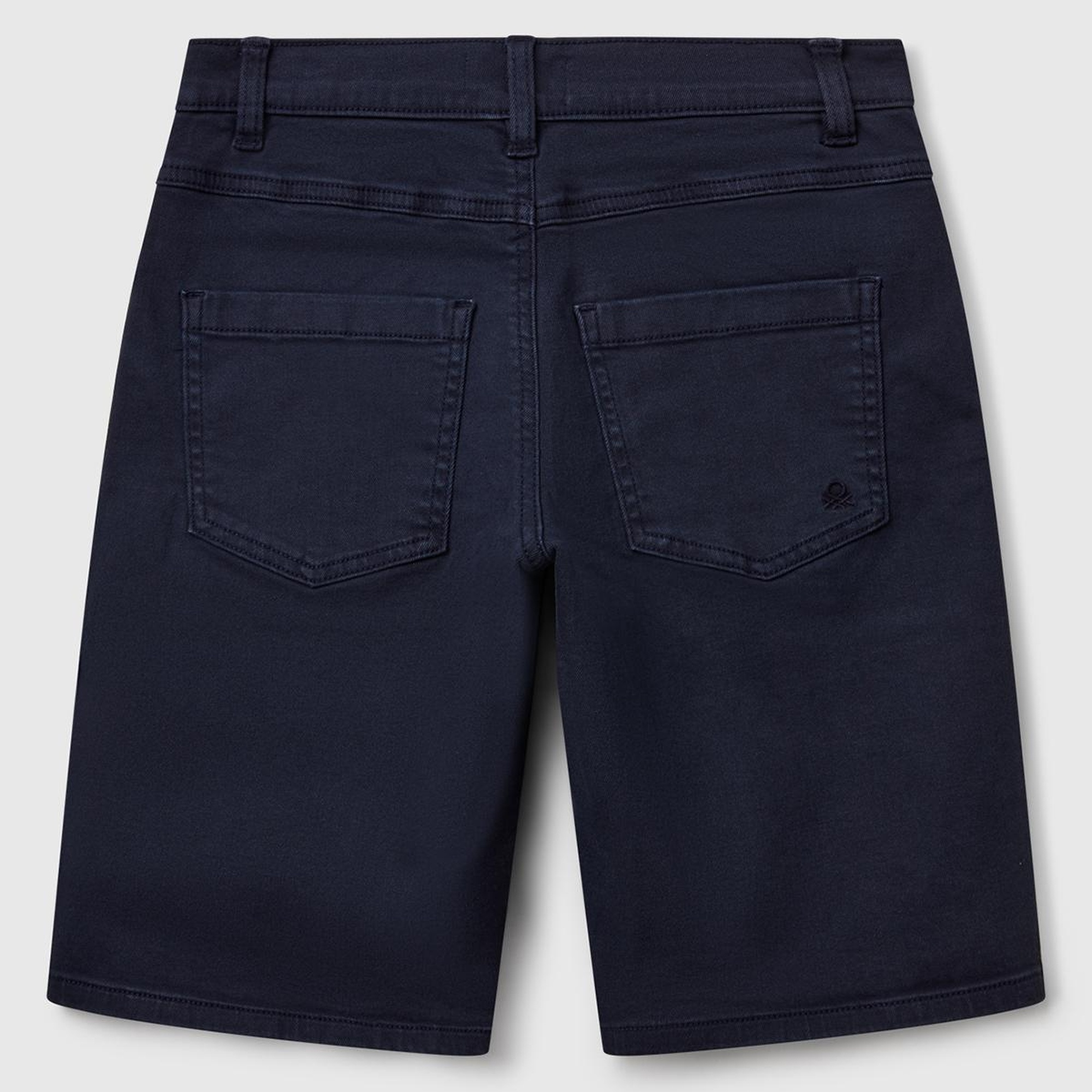 Erkek Çocuk Lacivert Logo İşlemeli Denim Görünümlü Streç Bermuda Şort