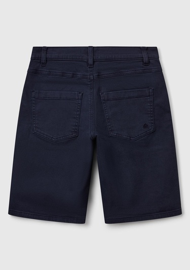  Erkek Çocuk Lacivert Logo İşlemeli Denim Görünümlü Streç Bermuda Şort