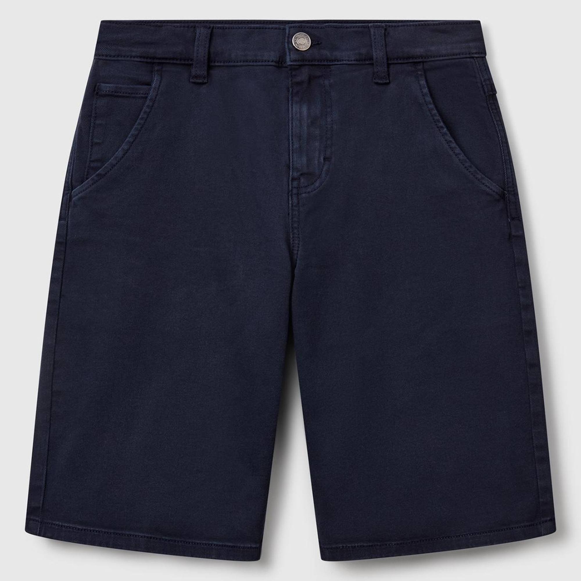 Erkek Çocuk Lacivert Logo İşlemeli Denim Görünümlü Streç Bermuda Şort