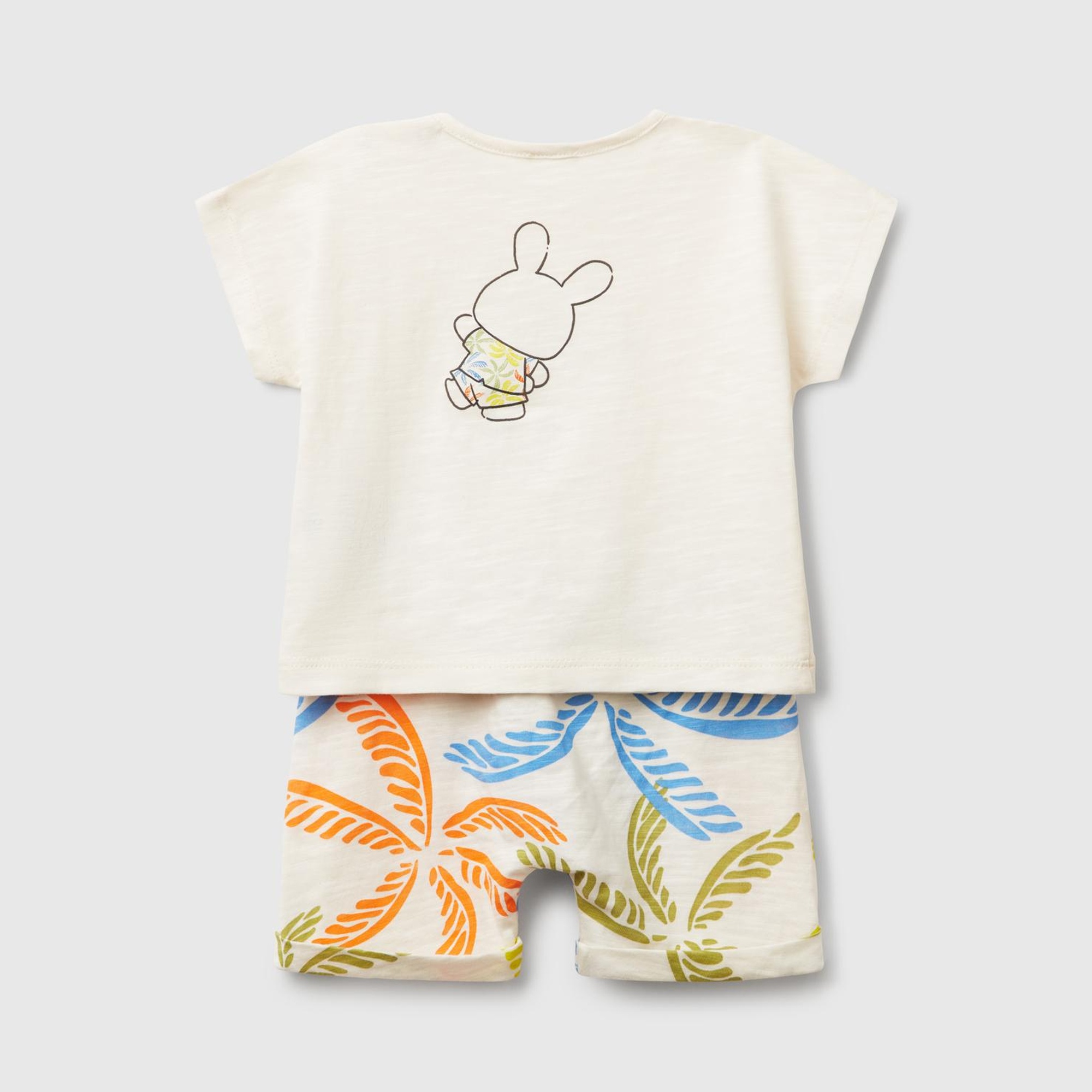 Bebek Ekru Baskılı Kimono Kollu T-Shirt ve Tamamı Desenli Şort Takım