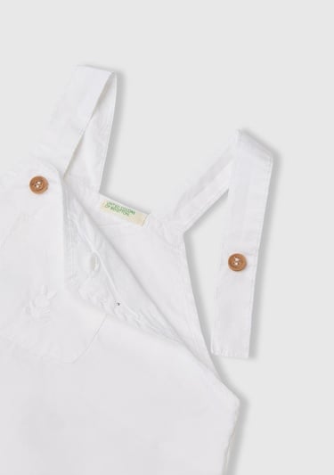  Bebek Beyaz Cebi Tavşan Logosu İşlemeli Lastikli Askılı Poplin Tulum