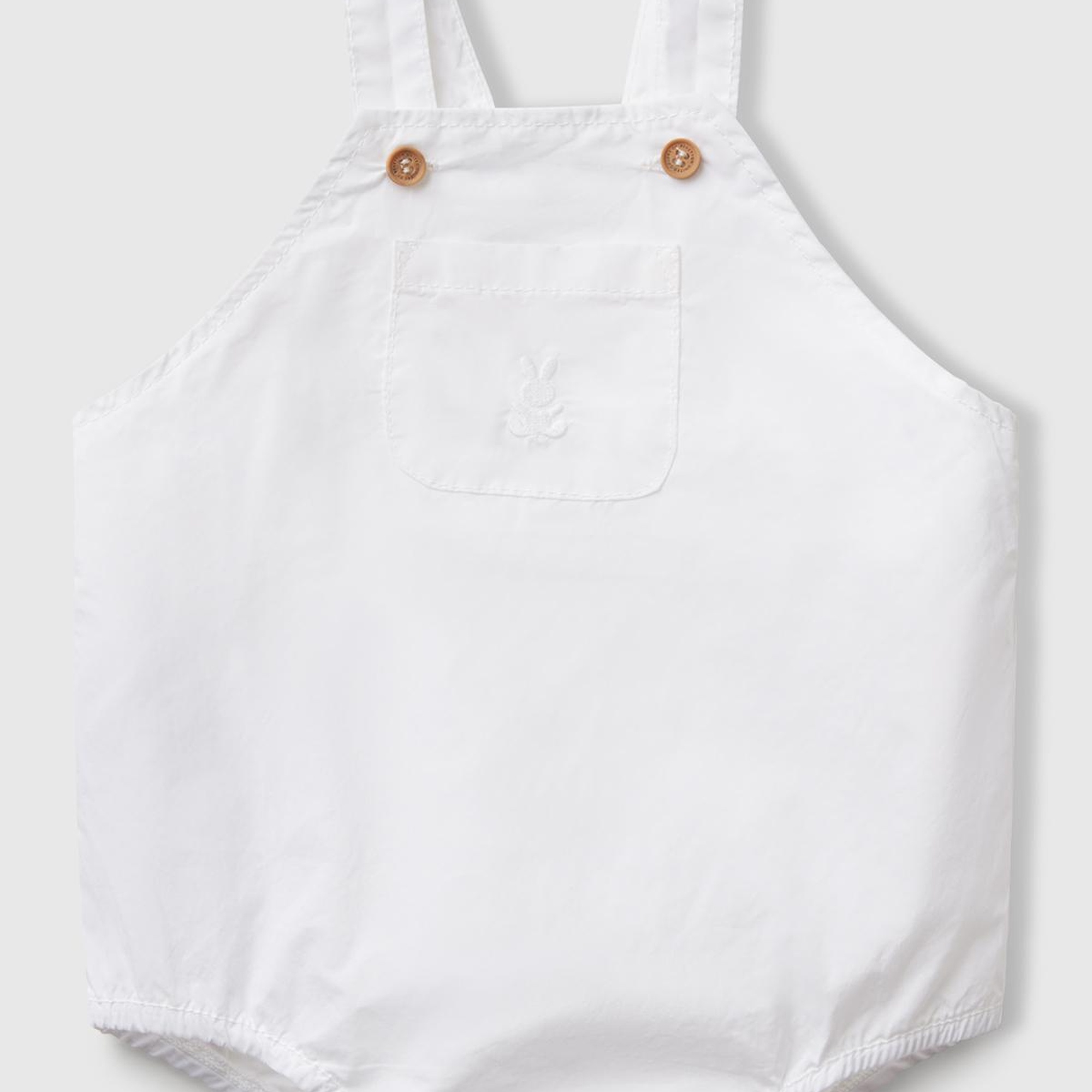 Bebek Beyaz Cebi Tavşan Logosu İşlemeli Lastikli Askılı Poplin Tulum