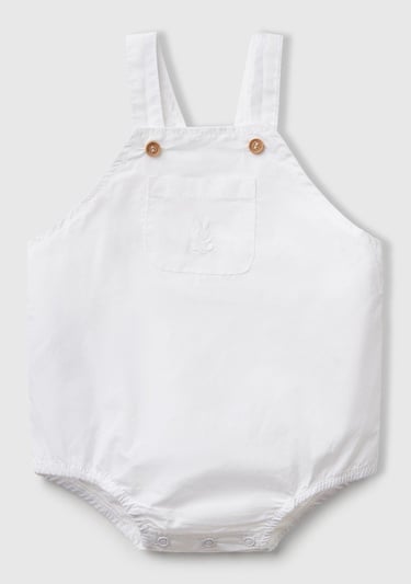  Bebek Beyaz Cebi Tavşan Logosu İşlemeli Lastikli Askılı Poplin Tulum