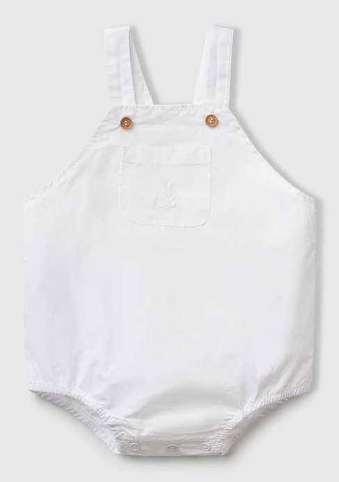  Bebek Beyaz Cebi Tavşan Logosu İşlemeli Lastikli Askılı Poplin Tulum