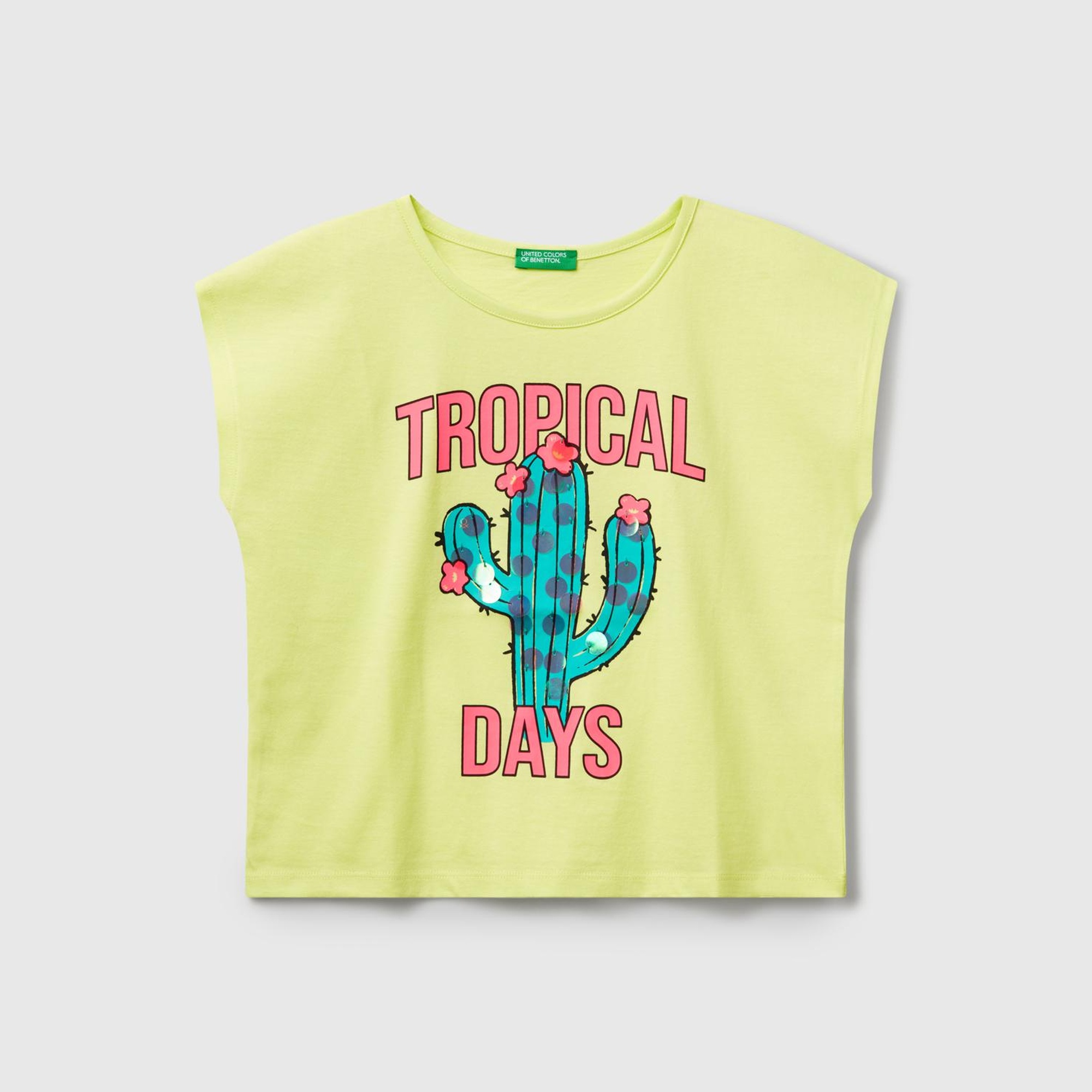 Kız Çocuk Sarı Baskılı Payet İşleme Detaylı T-Shirt