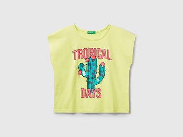  Kız Çocuk Sarı Baskılı Payet İşleme Detaylı T-Shirt