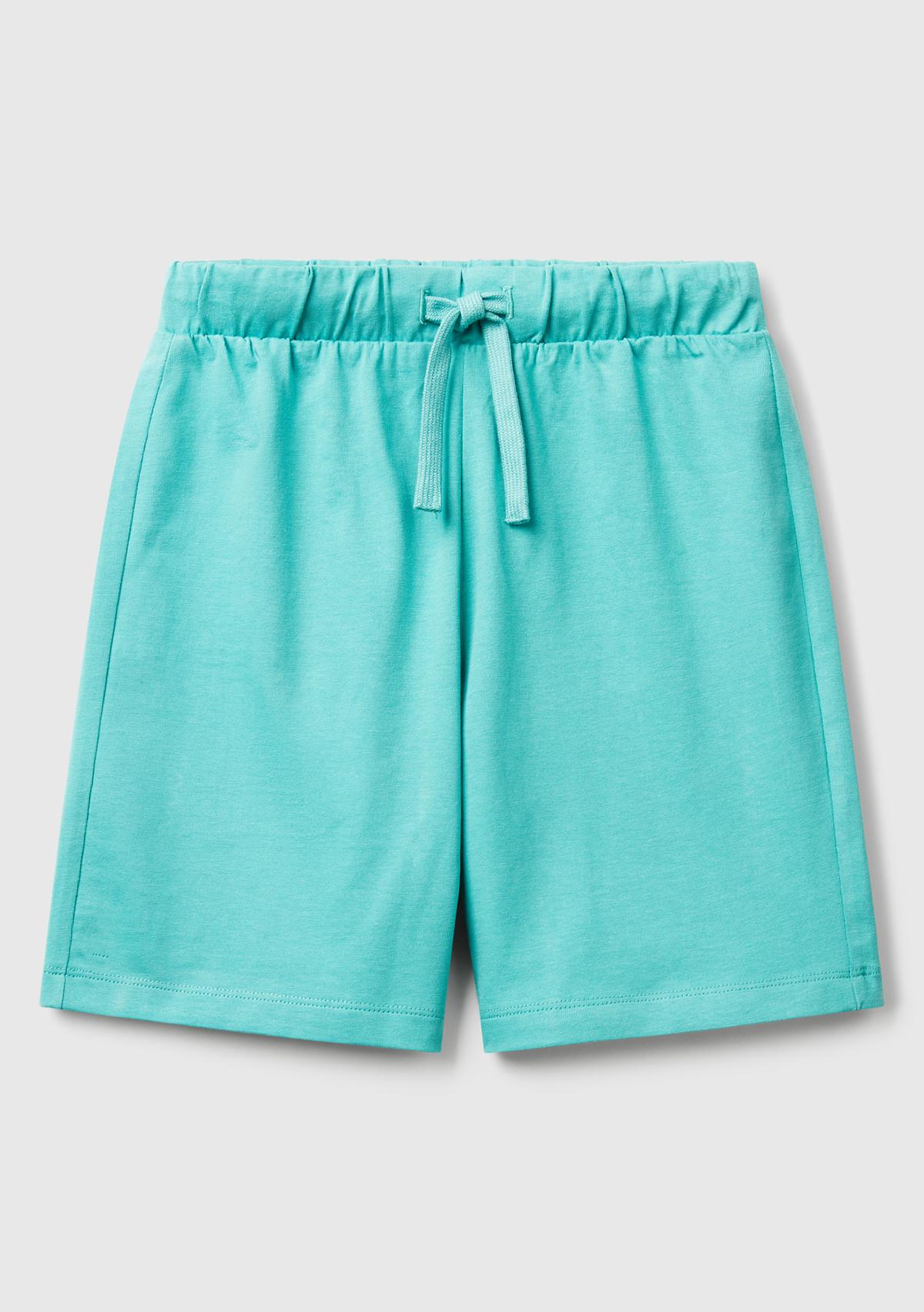  Erkek Çocuk Mint Yeşili Arka Cebi Logo Baskılı Beli İpli Şort