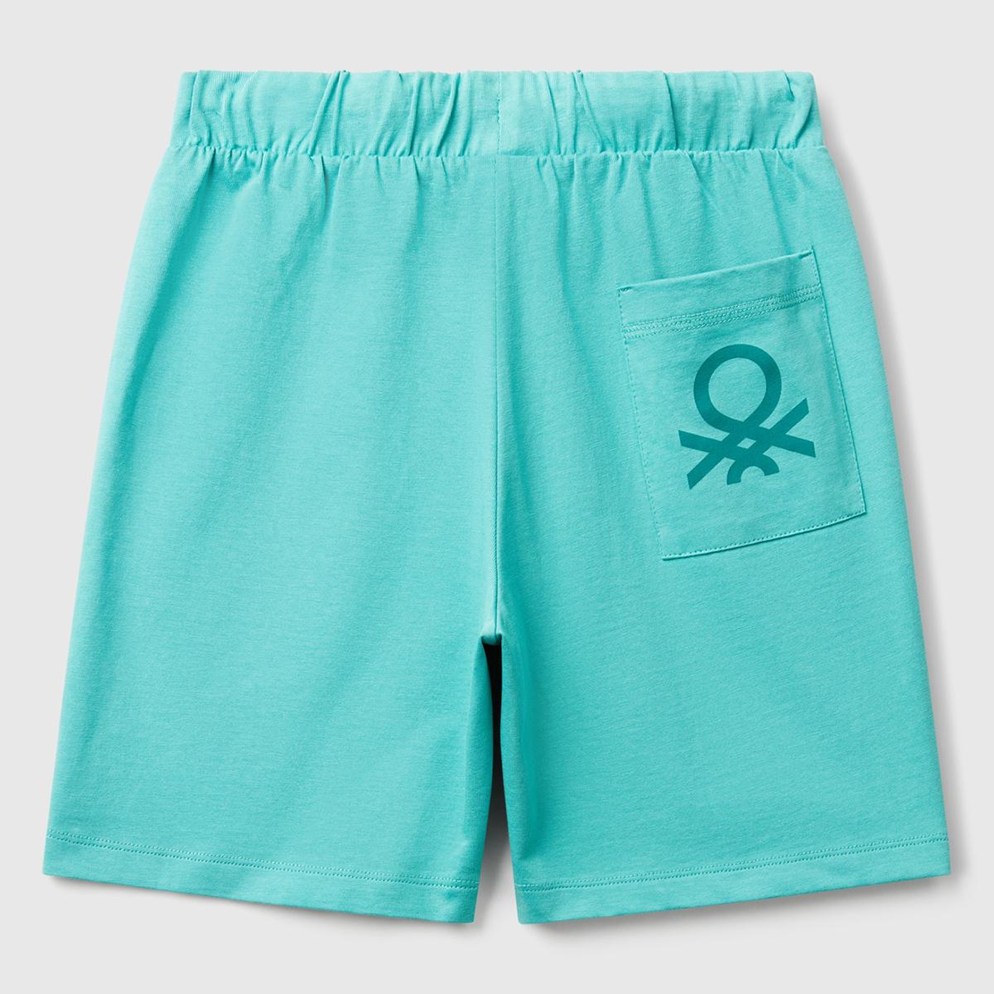 Erkek Çocuk Mint Yeşili Arka Cebi Logo Baskılı Beli İpli Şort