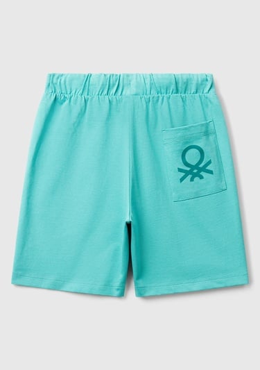  Erkek Çocuk Mint Yeşili Arka Cebi Logo Baskılı Beli İpli Şort