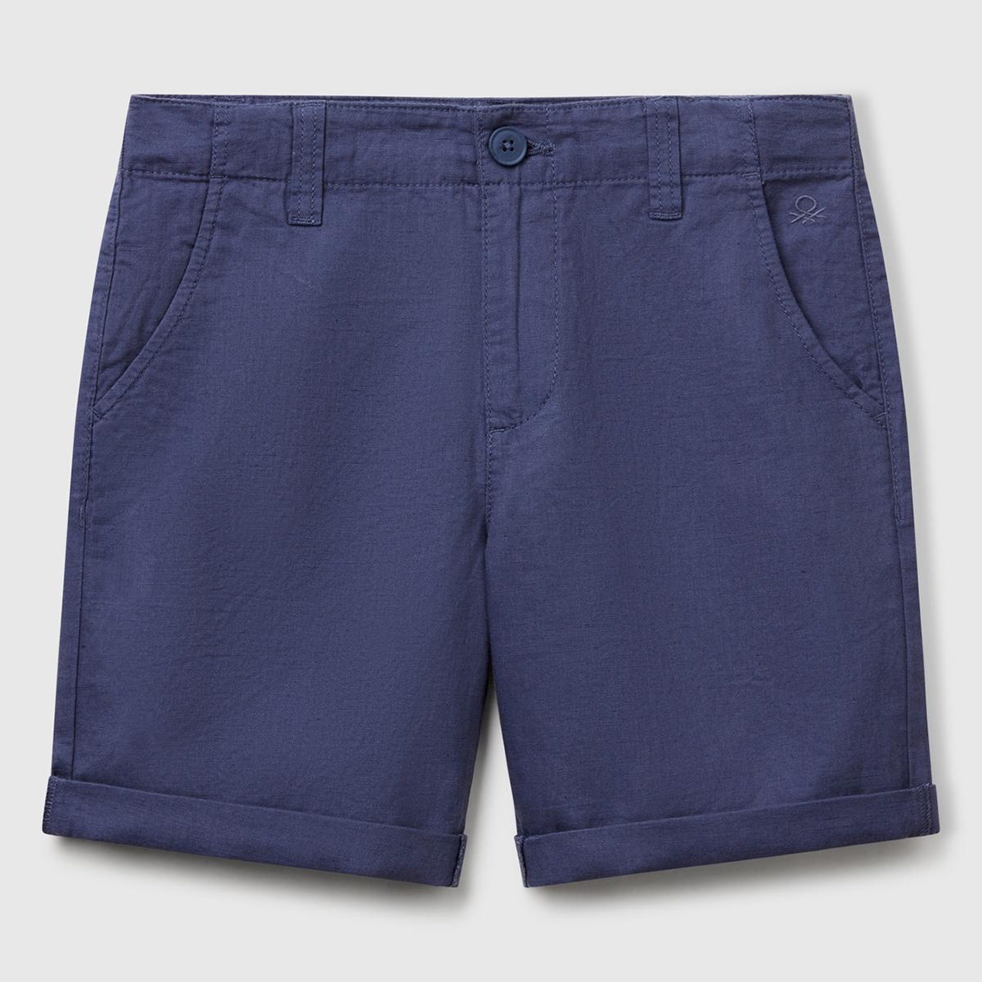 Erkek Çocuk Lacivert Paçası Kıvrılmış Regular Fit Bermuda Şort