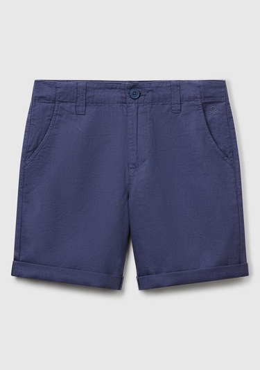  Erkek Çocuk Lacivert Paçası Kıvrılmış Regular Fit Bermuda Şort