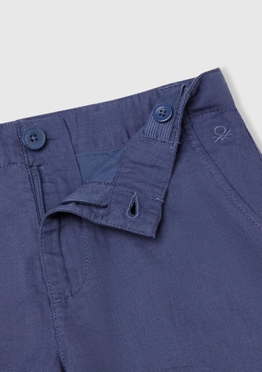  Erkek Çocuk Lacivert Paçası Kıvrılmış Regular Fit Bermuda Şort