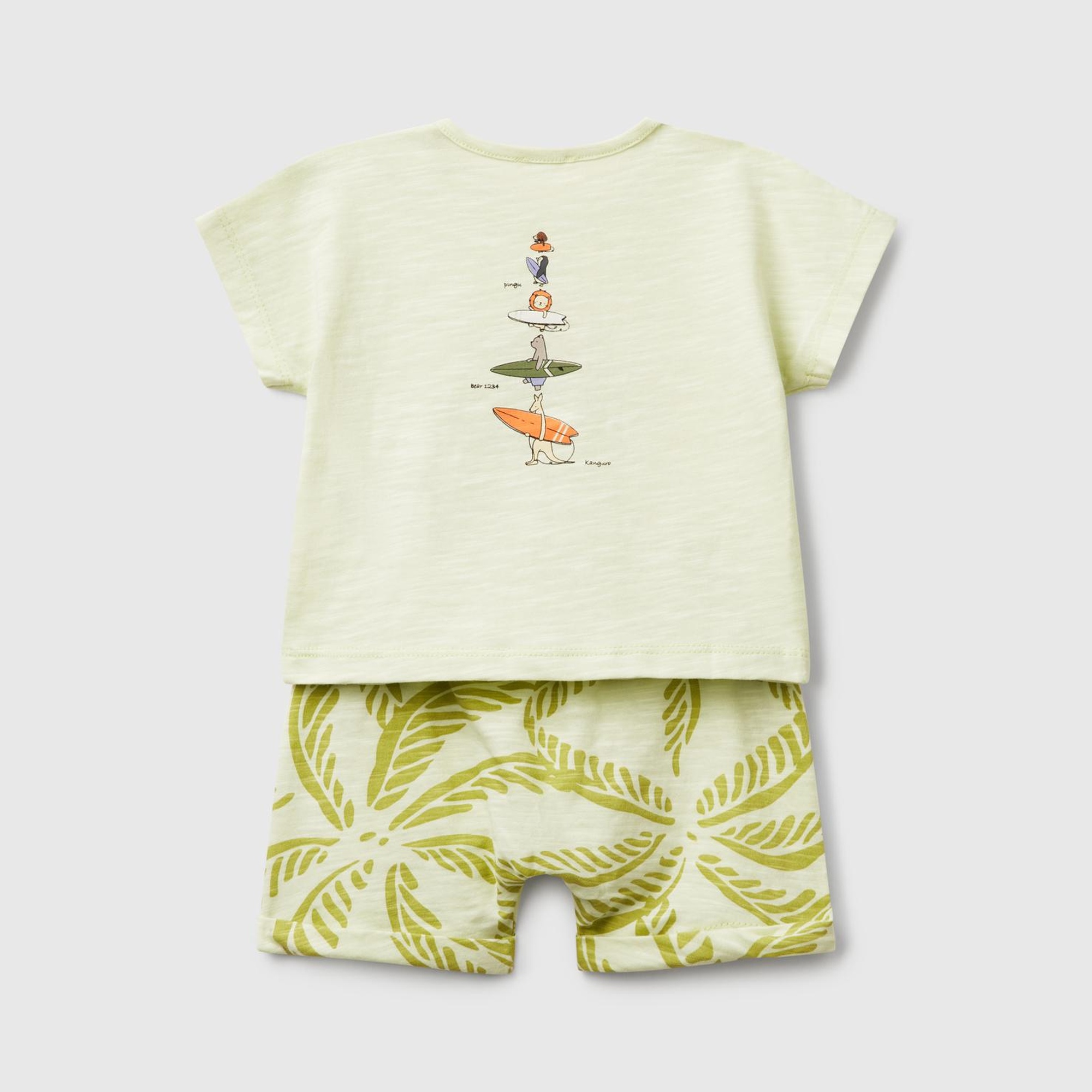 Bebek Yeşil Baskılı Kimono Kollu T-Shirt ve Tamamı Desenli Şort Takım