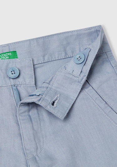  Erkek Çocuk Mavi İşlemeli Logo Detaylı Cepli Bermuda Şort