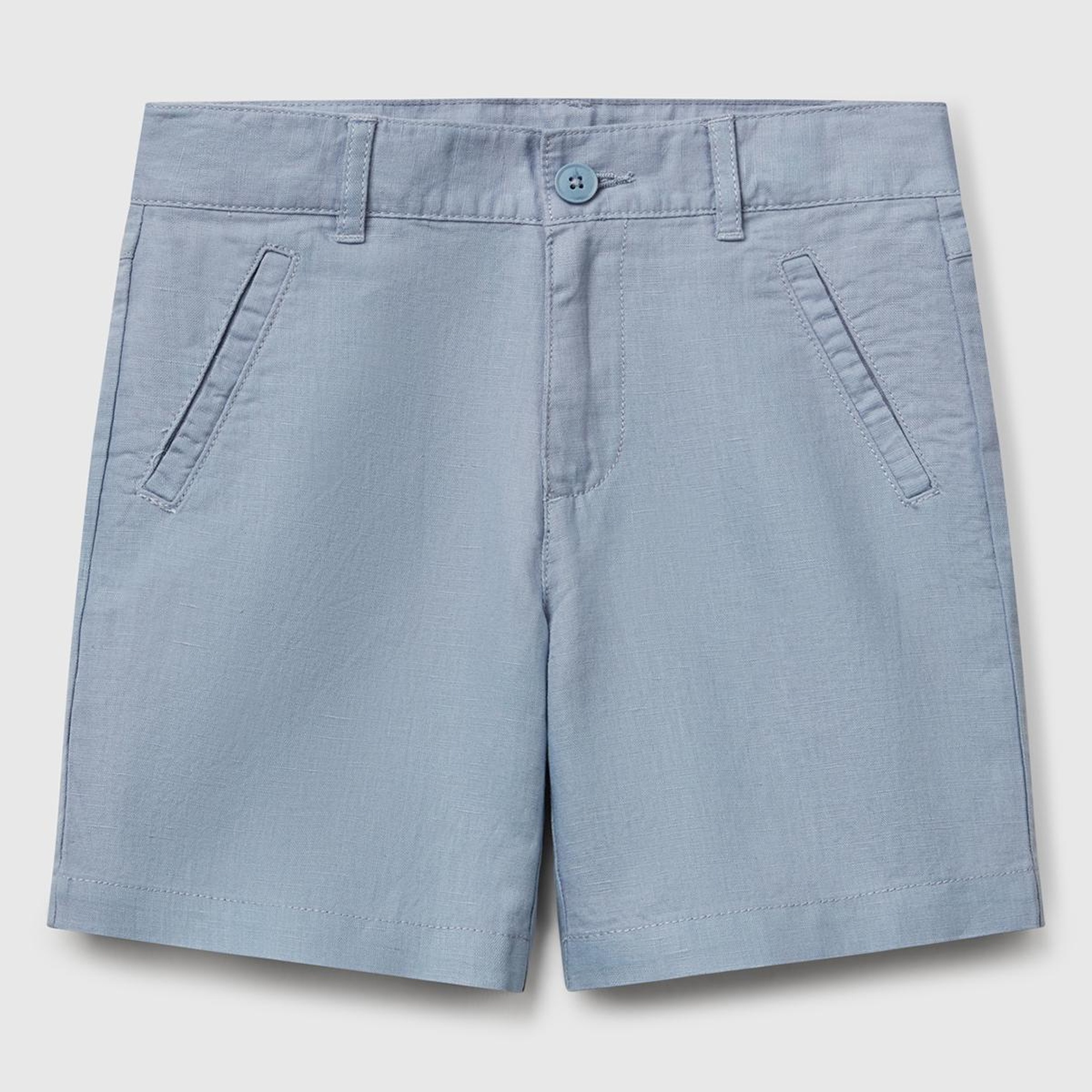 Erkek Çocuk Mavi İşlemeli Logo Detaylı Cepli Bermuda Şort