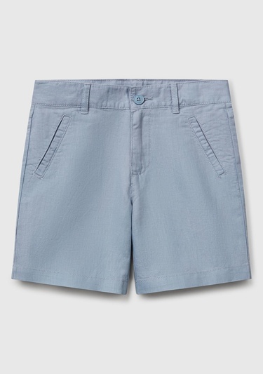  Erkek Çocuk Mavi İşlemeli Logo Detaylı Cepli Bermuda Şort