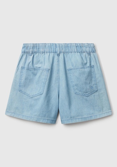  Kız Çocuk Açık Denim Arka Ceplerde Logo İşlemeli Düğmeli Denim Şönil Şort