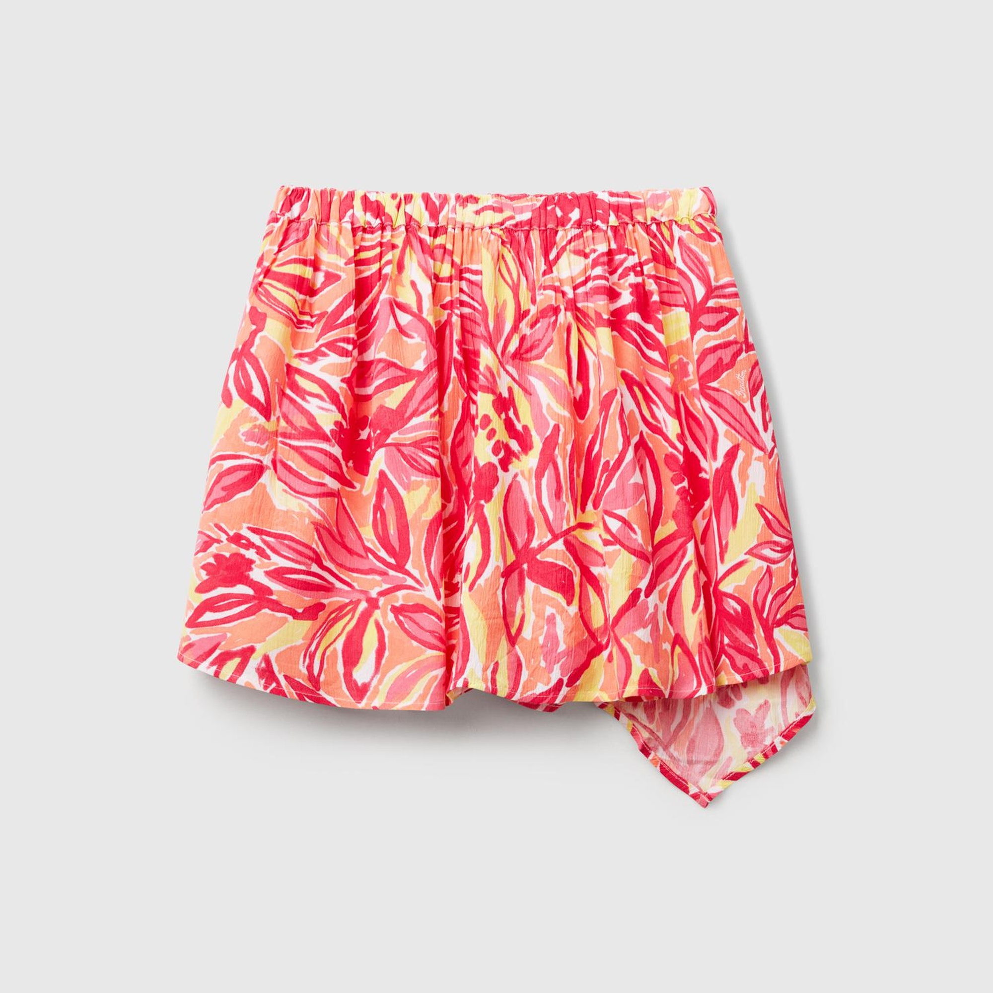 Kız Çocuk Turuncu %100 Viskoz Desenli Beli Lastikli Asimetrik Kloş Etek