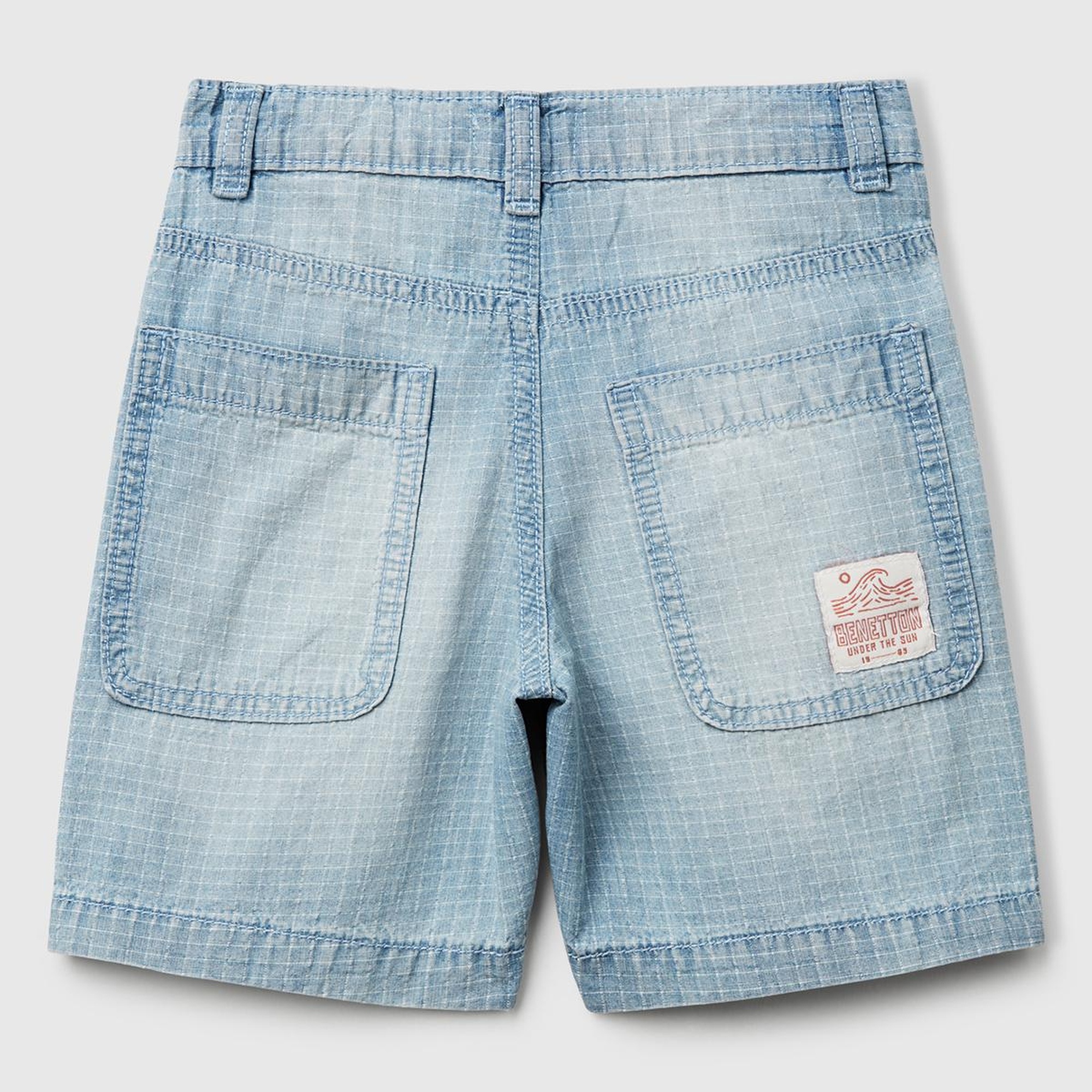 Erkek Çocuk Açık Denim Arka Cebi Logo Etiket Detaylı Denim Bermuda Şort