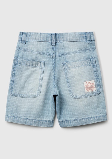 Erkek Çocuk Açık Denim Arka Cebi Logo Etiket Detaylı Denim Bermuda Şort
