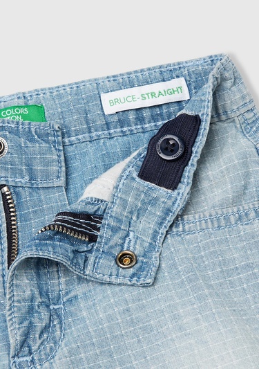  Erkek Çocuk Açık Denim Arka Cebi Logo Etiket Detaylı Denim Bermuda Şort