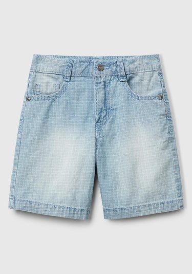  Erkek Çocuk Açık Denim Arka Cebi Logo Etiket Detaylı Denim Bermuda Şort