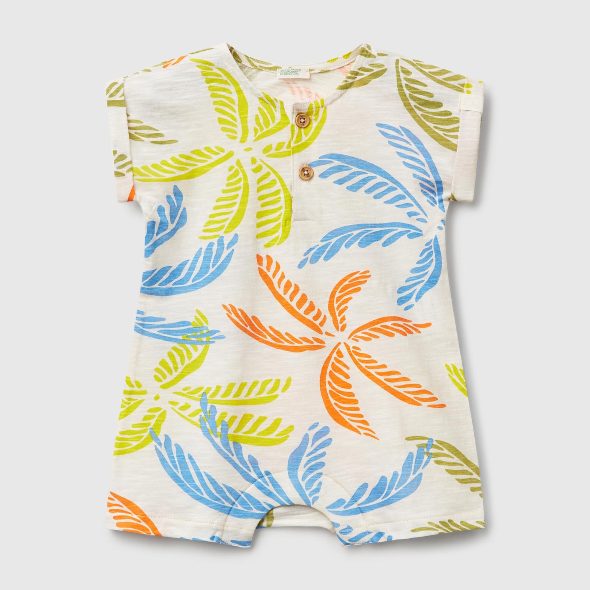 Bebek Renkli Mix Tamamı Desenli Önü Düğme Detaylı Gizli Çıtçıtlı Tulum