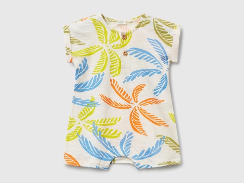  Bebek Renkli Mix Tamamı Desenli Önü Düğme Detaylı Gizli Çıtçıtlı Tulum