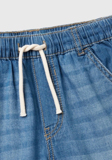  Erkek Çocuk Koyu Denim Arka Cebi Logo Detaylı Büzgü İpli Denim Bermuda Şort