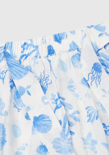  Kız Çocuk Mavi Viskoz Karışımlı Beli Kuşaklı Palazzo Pantolon