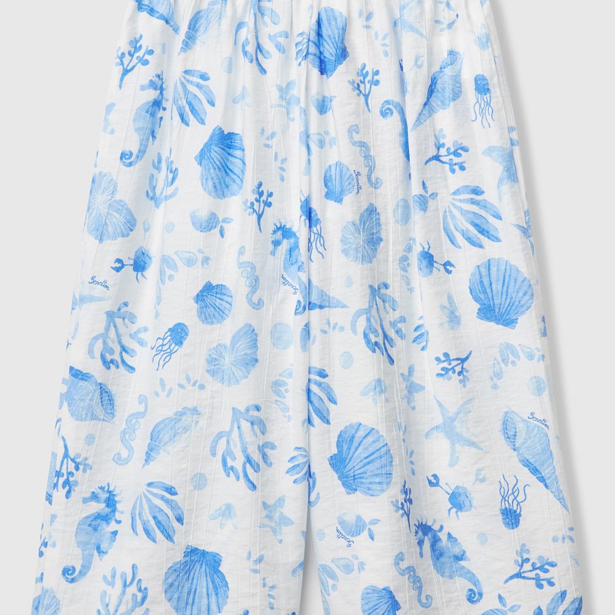 Kız Çocuk Mavi Viskoz Karışımlı Beli Kuşaklı Palazzo Pantolon