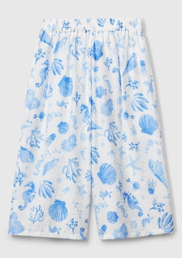  Kız Çocuk Mavi Viskoz Karışımlı Beli Kuşaklı Palazzo Pantolon