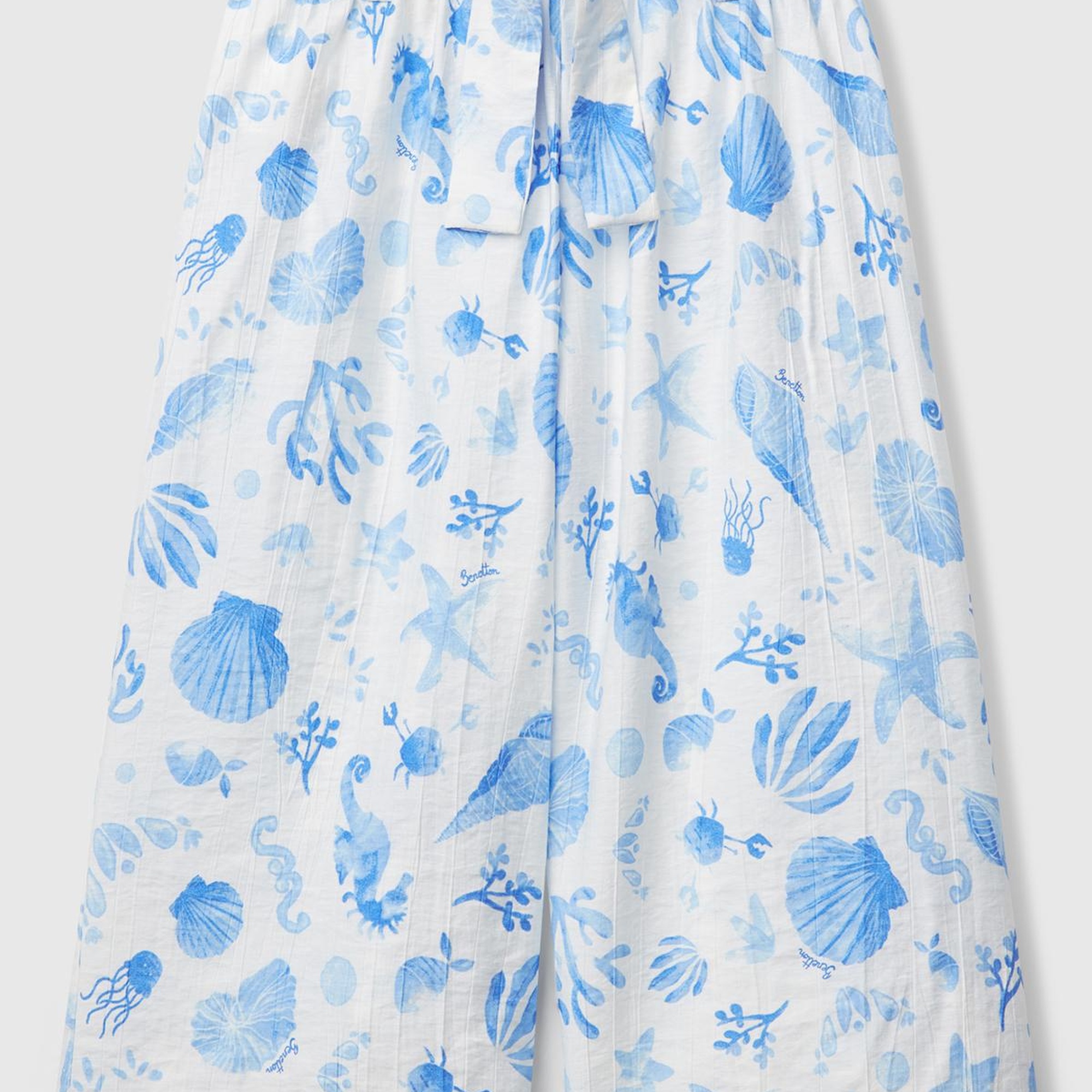 Kız Çocuk Mavi Viskoz Karışımlı Beli Kuşaklı Palazzo Pantolon