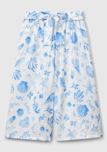  Kız Çocuk Mavi Viskoz Karışımlı Beli Kuşaklı Palazzo Pantolon