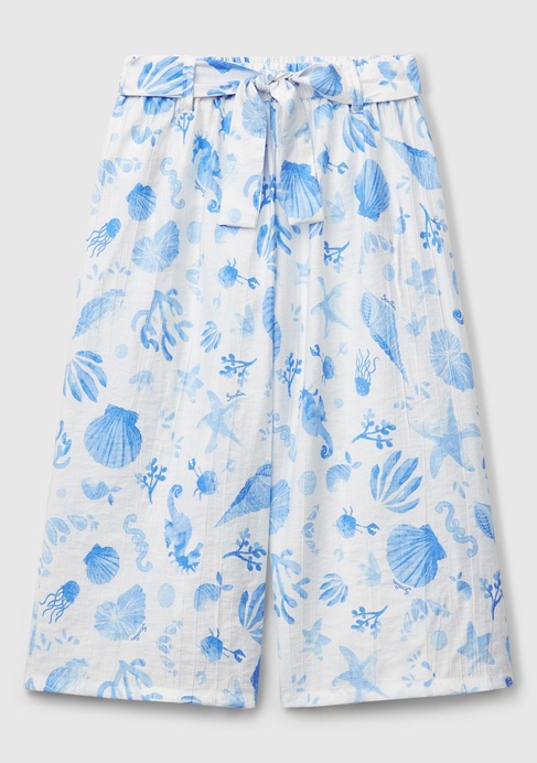  Kız Çocuk Mavi Viskoz Karışımlı Beli Kuşaklı Palazzo Pantolon