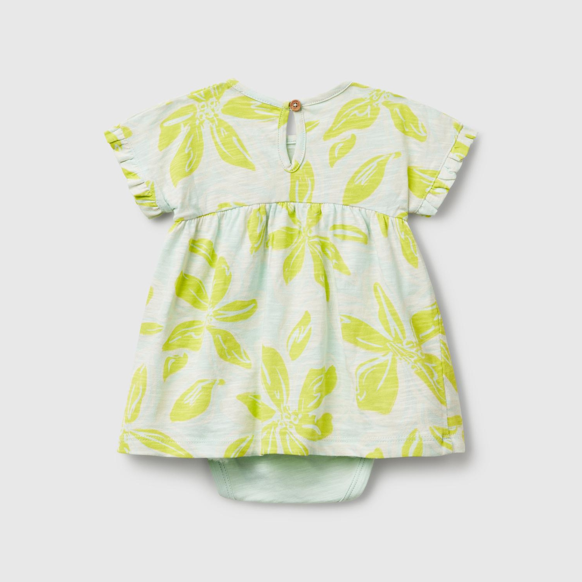 Bebek Su Yeşili Tamamı Desenli Kimono Kol İçi Bodysuitli Elbise