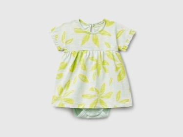  Bebek Su Yeşili Tamamı Desenli Kimono Kol İçi Bodysuitli Elbise