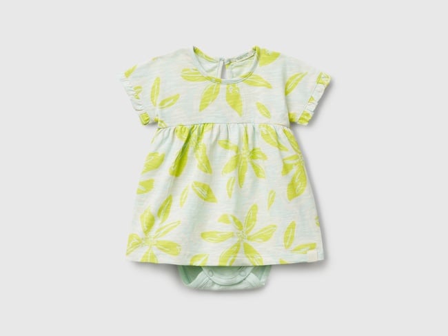  Bebek Su Yeşili Tamamı Desenli Kimono Kol İçi Bodysuitli Elbise