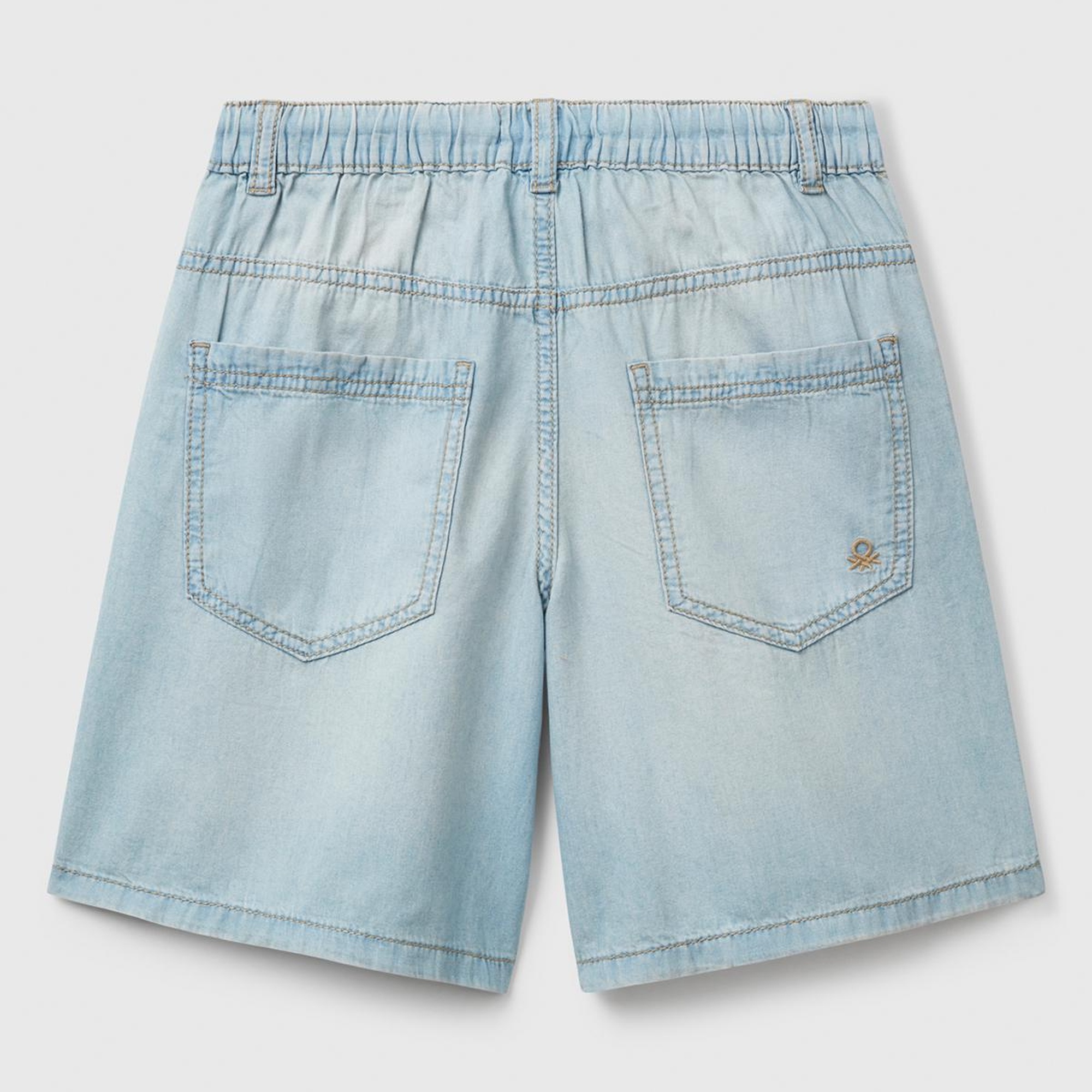 Erkek Çocuk Açık Denim Arka Cebi Logo Detaylı Büzgü İpli Denim Bermuda Şort