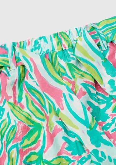  Kız Çocuk Yeşil Viskoz Karışımlı Beli Kuşaklı Palazzo Pantolon