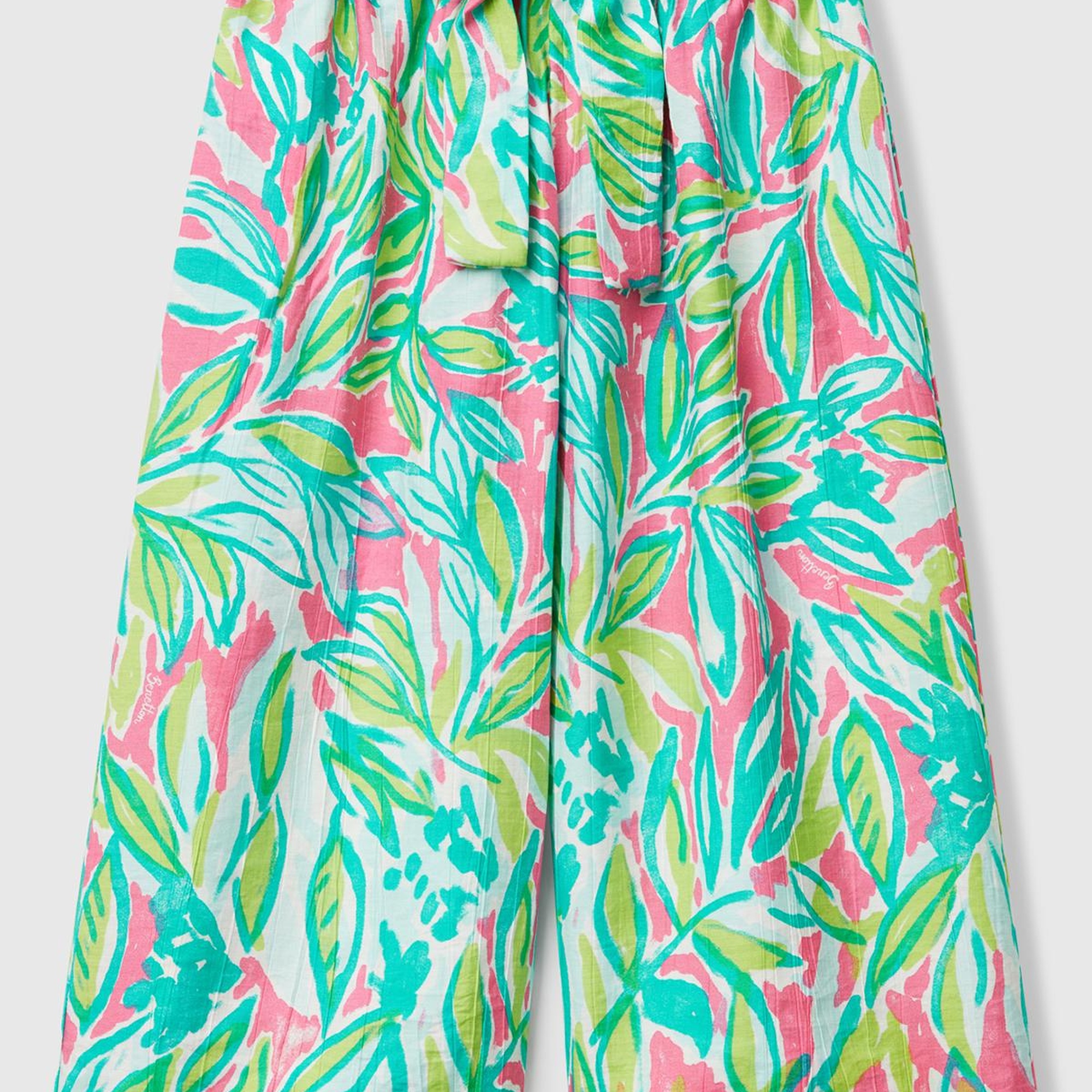 Kız Çocuk Yeşil Viskoz Karışımlı Beli Kuşaklı Palazzo Pantolon