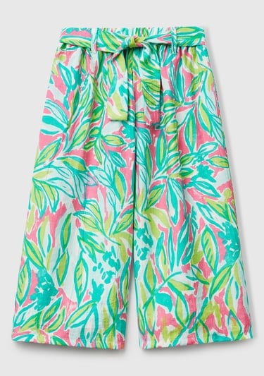  Kız Çocuk Yeşil Viskoz Karışımlı Beli Kuşaklı Palazzo Pantolon