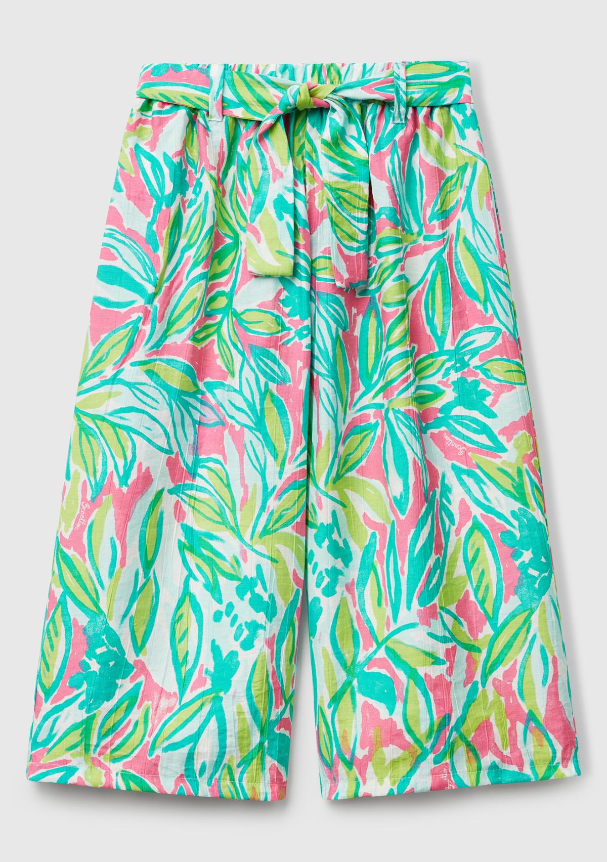  Kız Çocuk Yeşil Viskoz Karışımlı Beli Kuşaklı Palazzo Pantolon