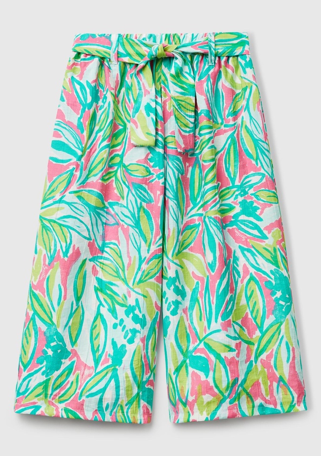  Kız Çocuk Yeşil Viskoz Karışımlı Beli Kuşaklı Palazzo Pantolon