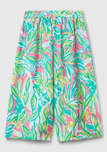  Kız Çocuk Yeşil Viskoz Karışımlı Beli Kuşaklı Palazzo Pantolon