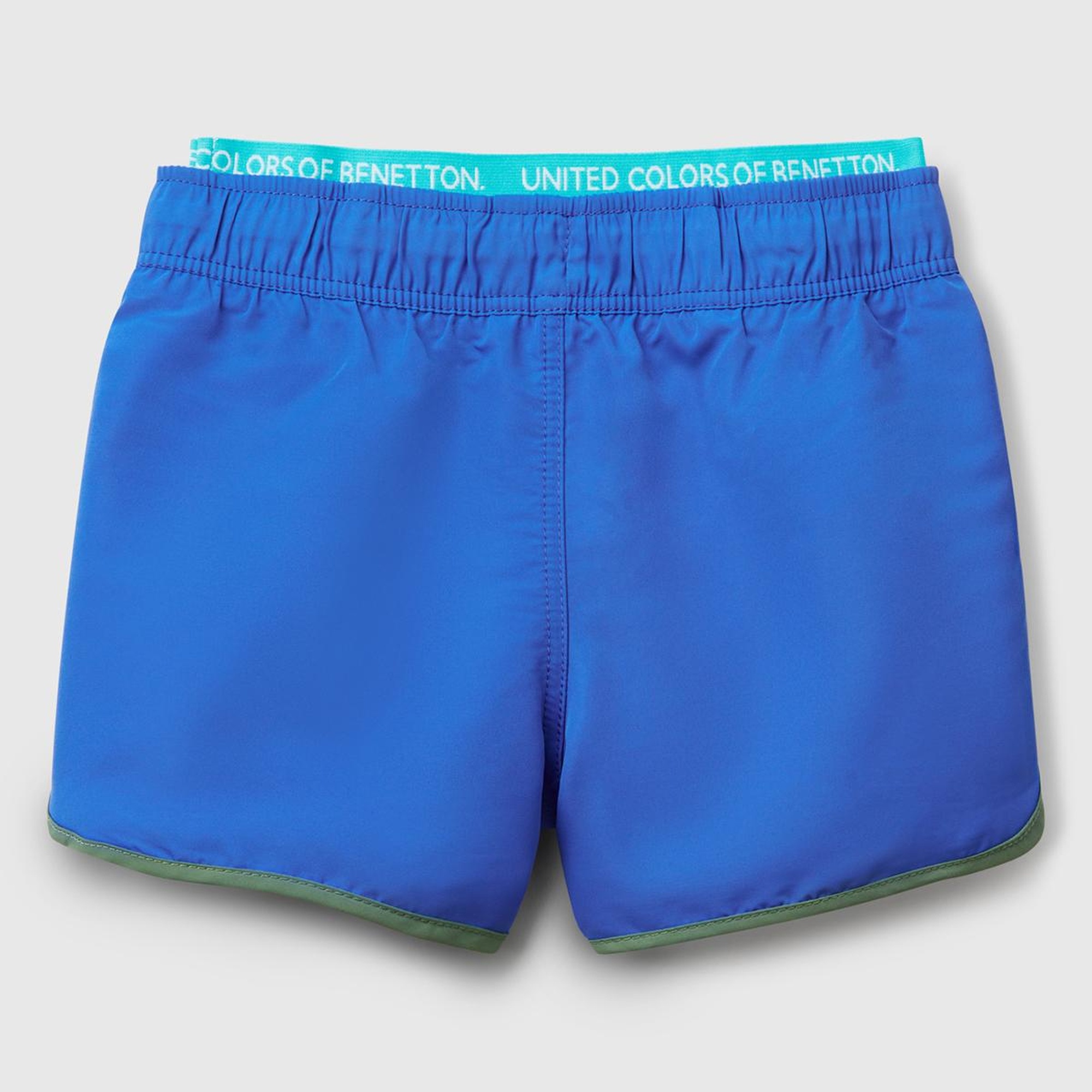 Erkek Çocuk Saks Mavi Logo Baskılı Beli Lastik Detaylı Büzgü İpli Deniz Şortu