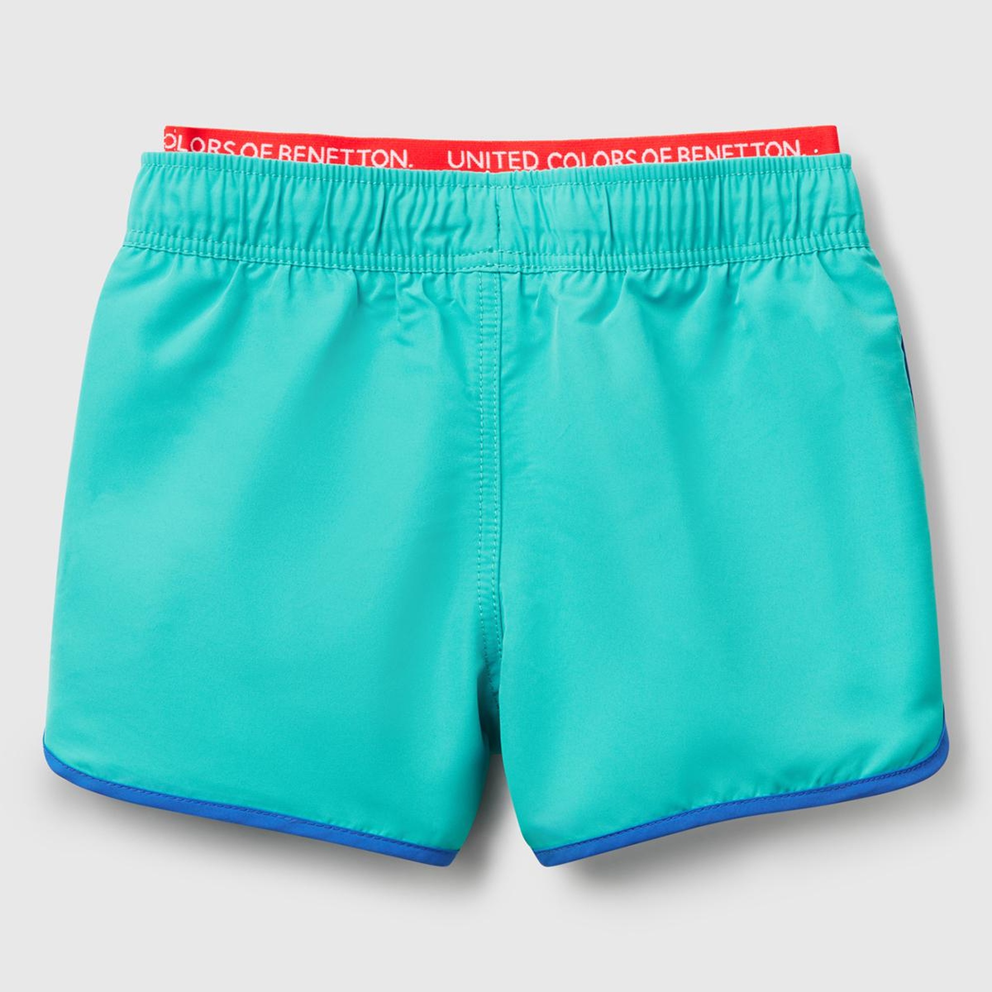 Erkek Çocuk Turkuaz Logo Baskılı Beli Lastik Detaylı Büzgü İpli Deniz Şortu