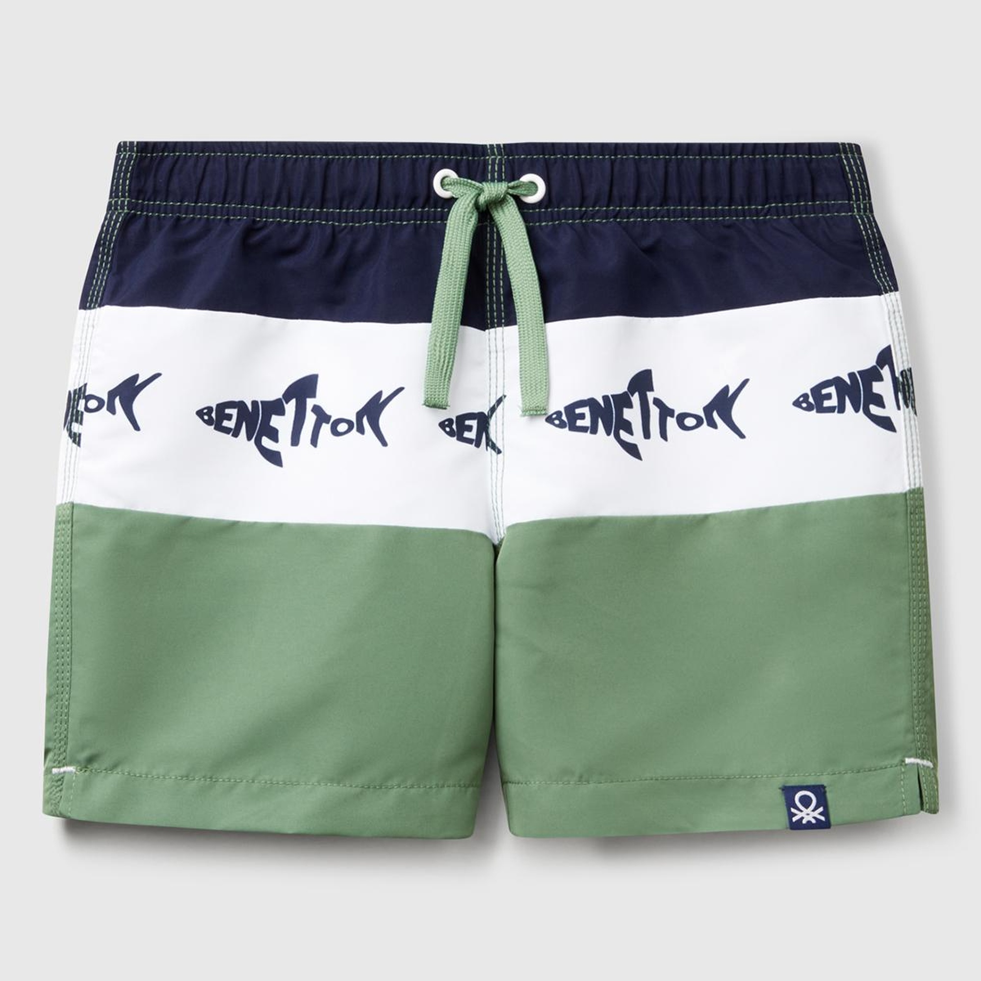 Erkek Çocuk Yeşil Mix Desenli Büzgü İpli Deniz Şortu