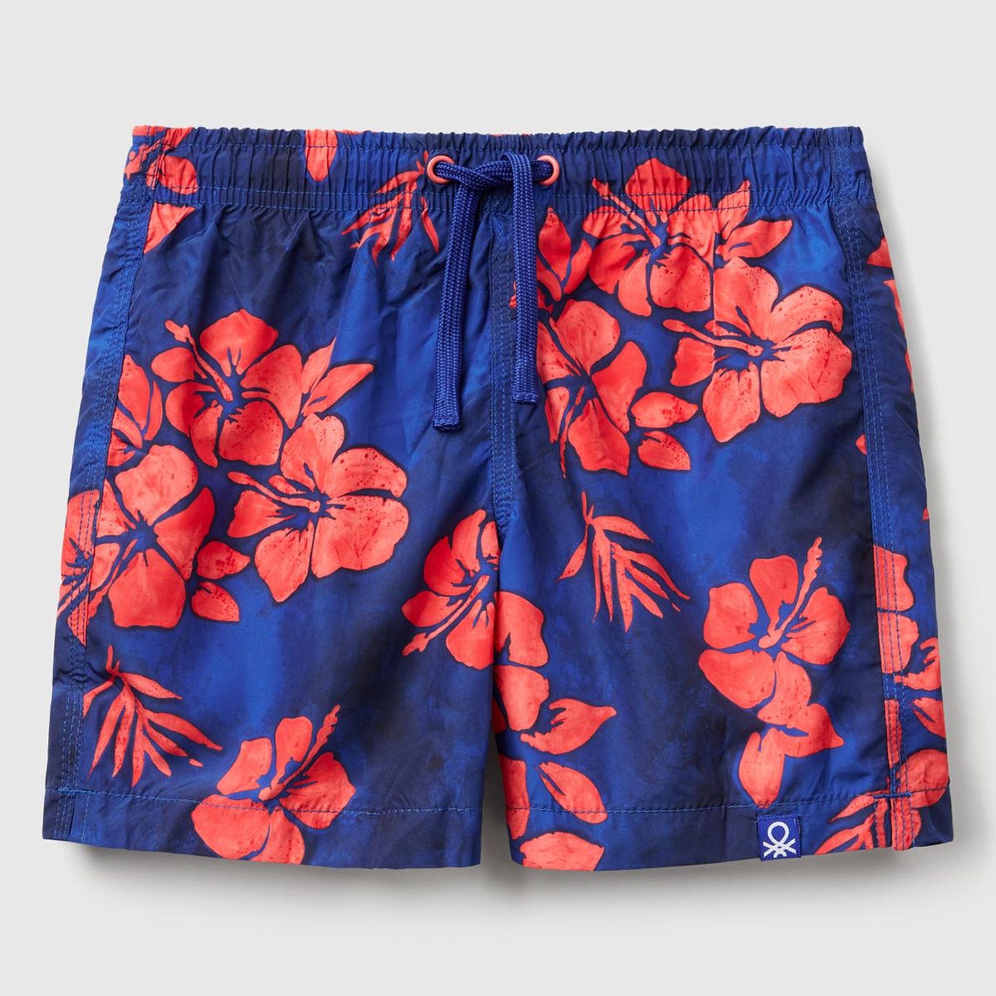 Erkek Çocuk Lacivert Tamamı Desenli Arkası Cep Detaylı Büzgü İpli Deniz Şortu