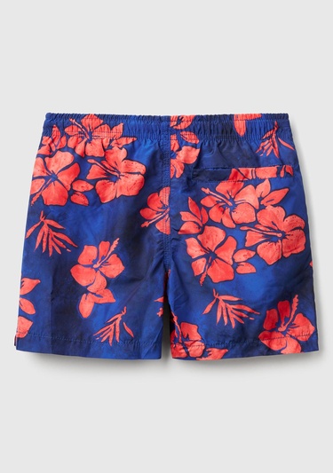 Erkek Çocuk Lacivert Tamamı Desenli Arkası Cep Detaylı Büzgü İpli Deniz Şortu